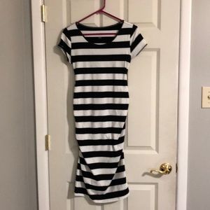 Maternity Black and White Striped Midi Dress